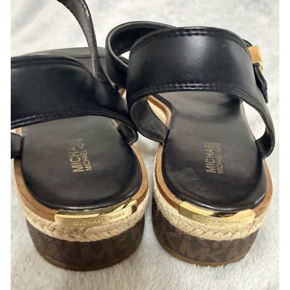 MICHAEL KORS Women Sz 9 M Richie Platform Espadrille Sandal Black Gold - Picture 6 of 7